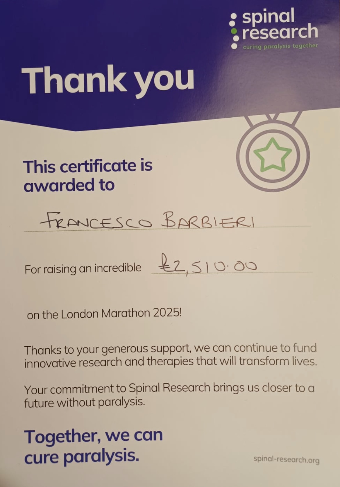 Certificate London 2025